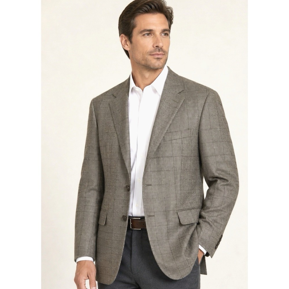 Oscar De La Renta Mens Lambswool Cashmere Plaid Sport Coat Size 48R Luxury Blaze